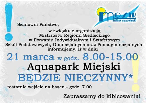 21 marca Aquapark pracuje w innych godzinach