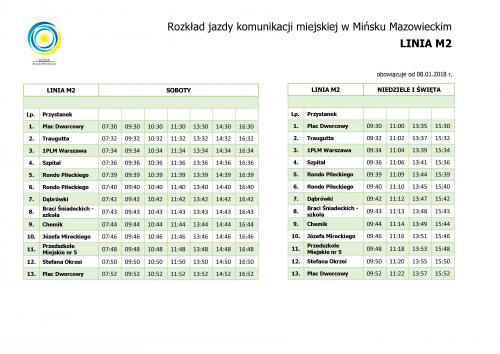 LINIA M2 SOBOTY, NIEDZIELE I ŚWIĘTA