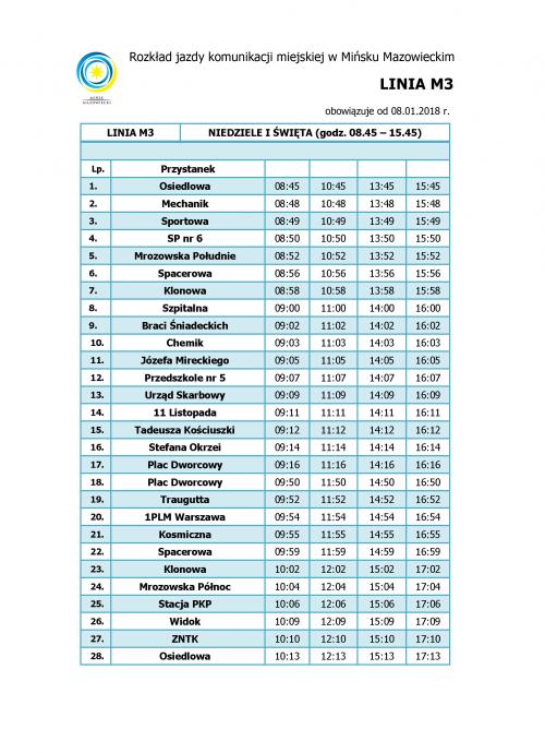 LINIA M3 NIEDZIELE I ŚWIĘTA