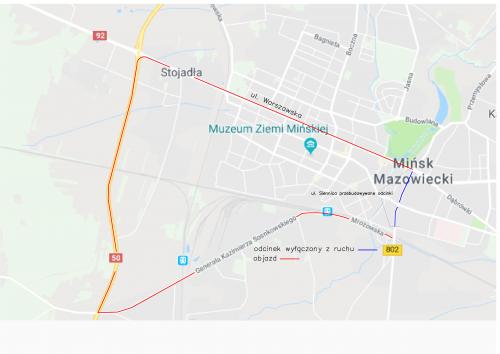 Mińsk Maz Dw 802 ul_Siennicka schemat objazdu Etap 3A