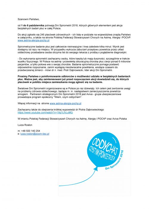 Dni Spirometrii 1-6 października 2018