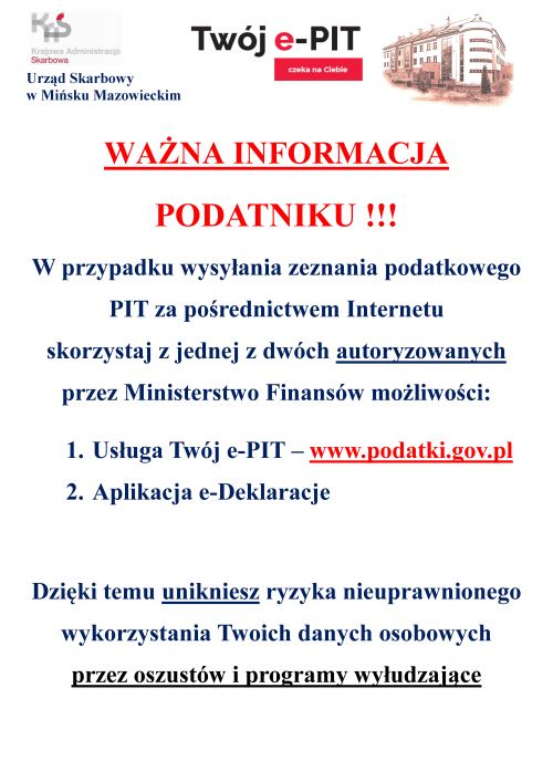 Plakat ważna informacja dla podatników