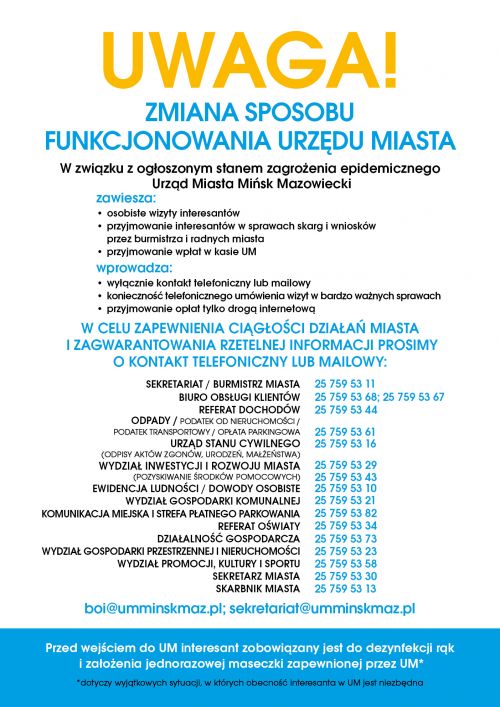 Zmiana sposobu funkcjonowania Urzędu Miasta - ogłoszenie
