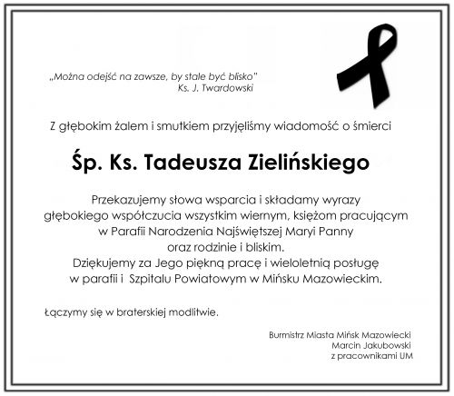 kondolencje KS Tadeusza Zielińskiego