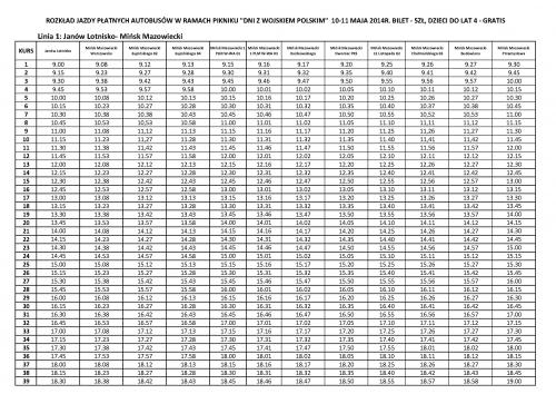 Rozkład jazdy - Janów Lotnisko - Mińsk Mazowiecki 