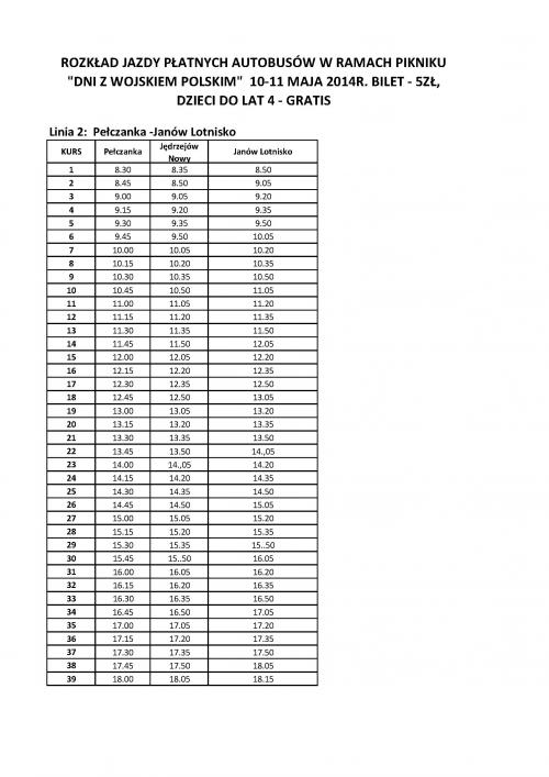 Rozkład jazdy - Pełczanka -  Janów Lotnisko