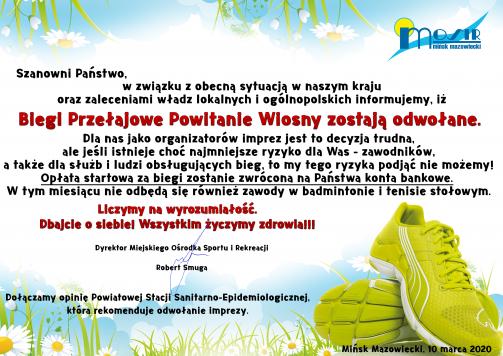 Biegi przełajowe na powitanie wiosny odwołane