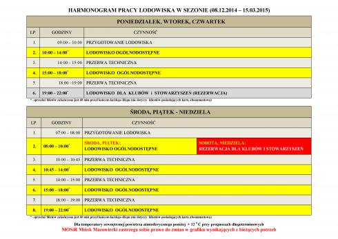HARMONOGRAM PRACY LODOWISKA W SEZONIE (08.12.2014 – 15.03.2015)