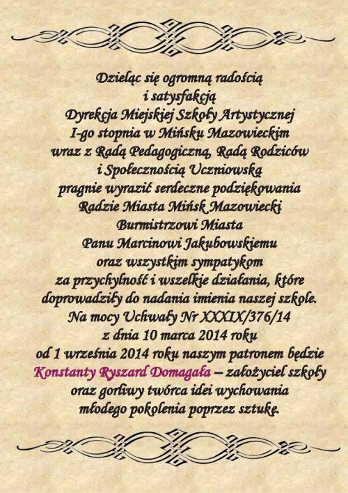 Imię dla Miejskiej Szkoły Artystycznej