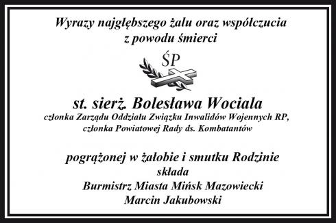 Kondolencje - Bolesław Wocial