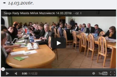 Sesja Rady Miasta Mińsk Mazowiecki 14.03.2016 - cz. I