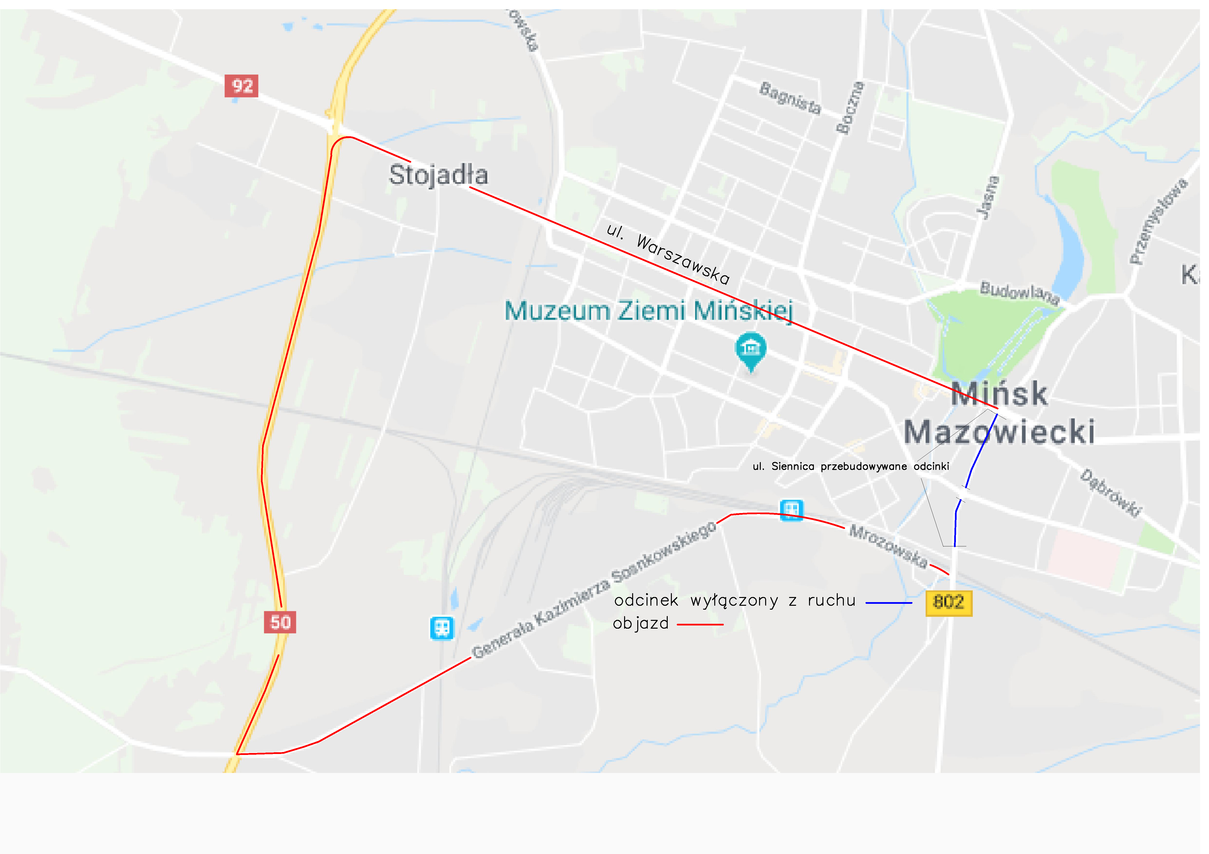 Zawiadomienie o wprowadzeniu kolejnego etapu objazdu dla przebudowy ul. Siennickiej